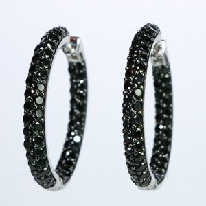 Black Spinel Inside Out Earrings, Sterling Silver